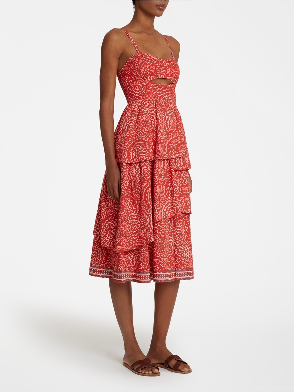 Emporio Sirenuse Red Printed Midi Dress with Cutout